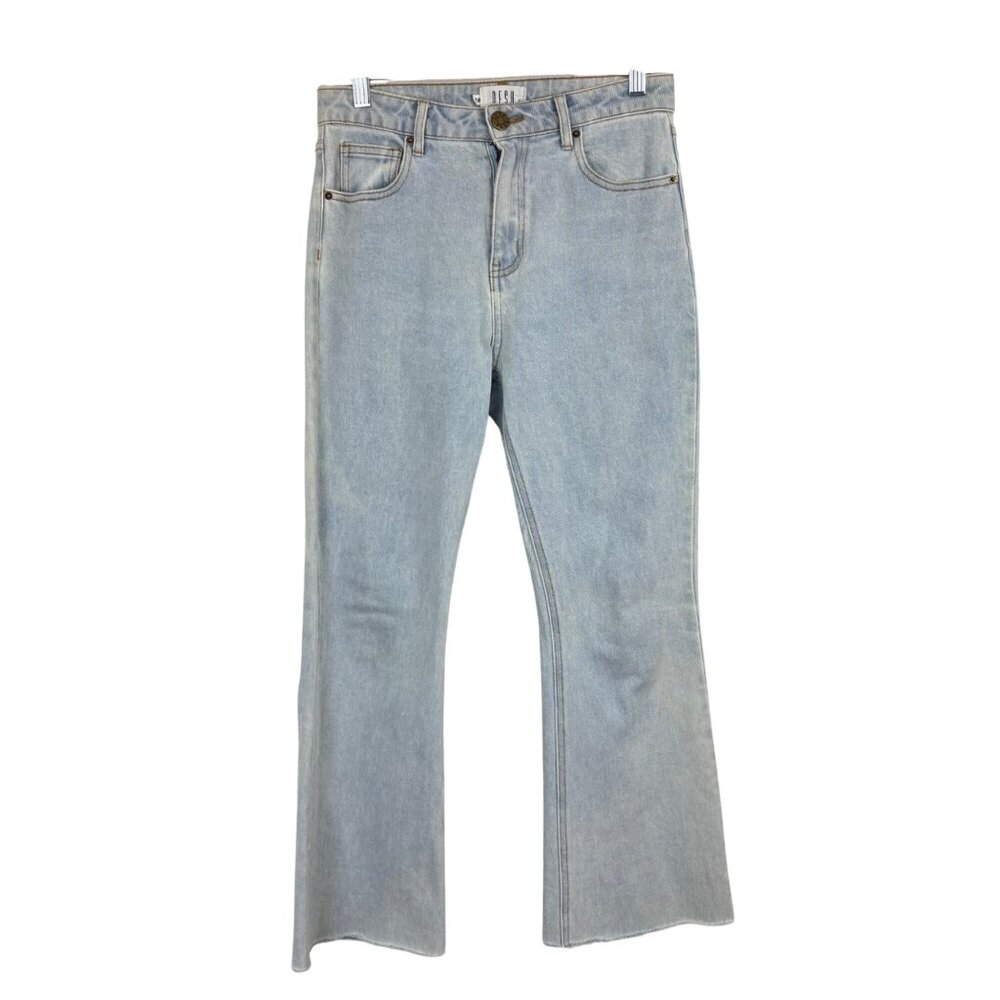 Desu 28 6 Light Wash Cropped Kick Bootcut Denim Jeans Light Distressed Wash